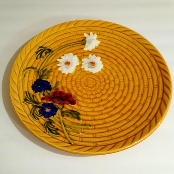 Vintage Schramberg SMF Majolica Serving Tray Basket Weave Floral Platter Germany - Picture 4 of 7
